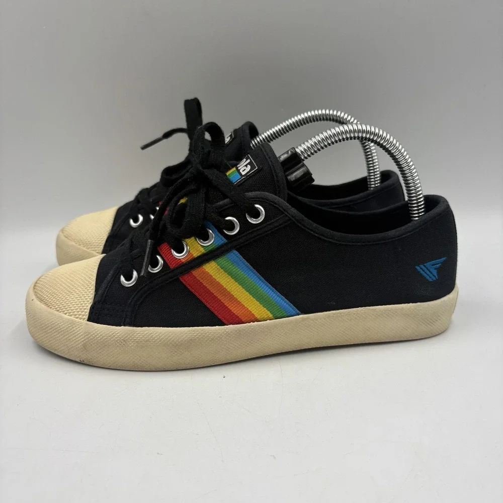 Gola Coaster Rainbow Shoes Womens Size 7 Black‎ Canvas Low Top Sneakers CLA671